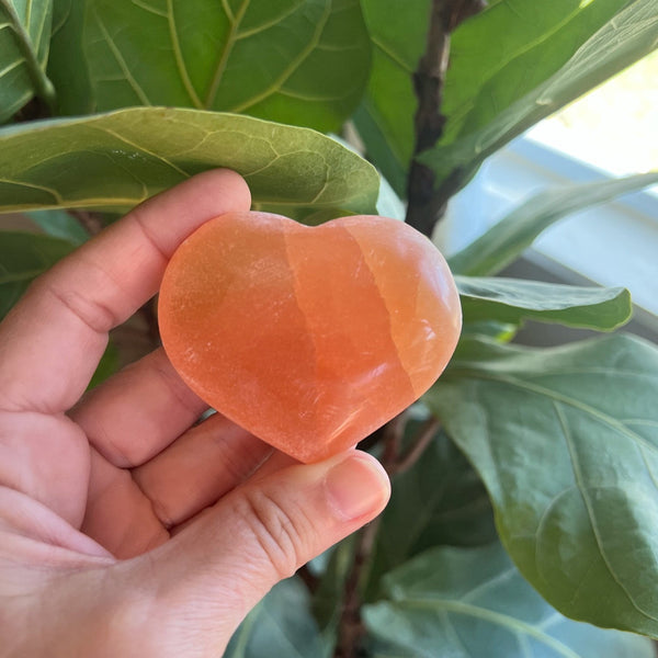 Peach Selenite Puffy Heart
