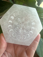 Selenite Hexagonal Lunar Cycle Etched Plate
