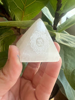 Selenite Etched Pyramid