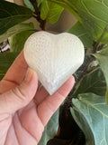Selenite Puffy Heart with Etched Angel Wings