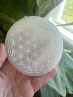 Selenite Flower Of Life Etched Crystal Plate