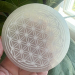 Selenite Flower Of Life Etched Crystal Plate