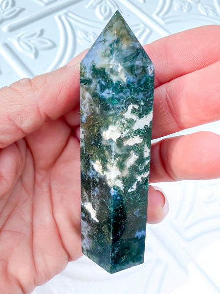 Moss Agate Tower Point Wand