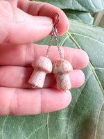Coral Jade Mushroom Dangle Earrings