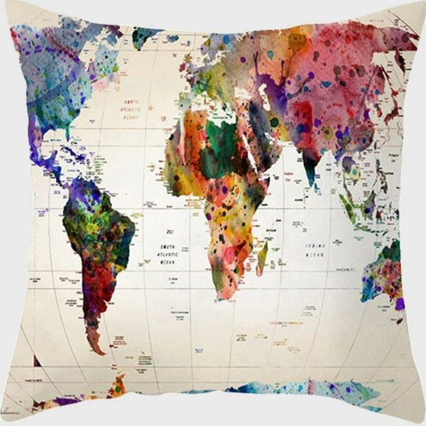 World Map Splash Throw Pillow Cover